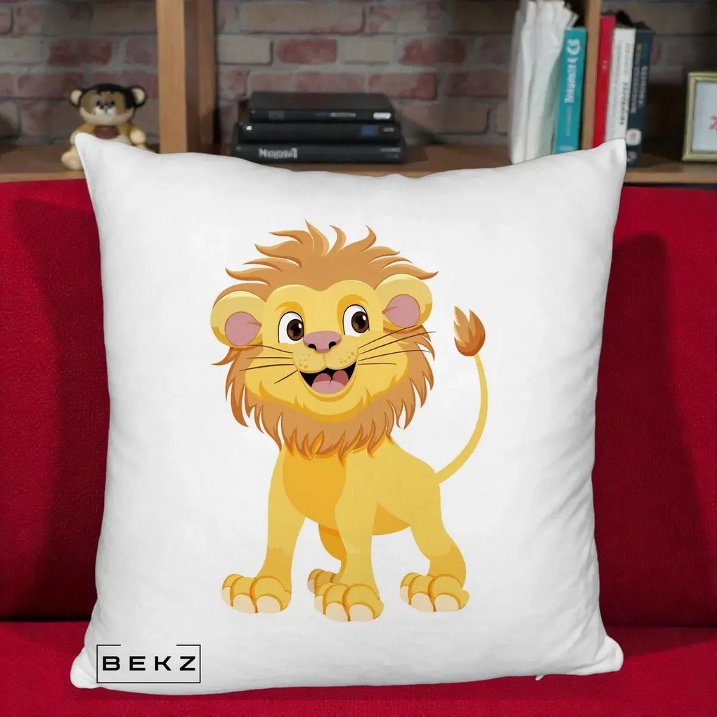 Perna Decorativa Pui de Leu Kawaii, 40x40 cm, Alb Pufos, Husa Detasabila, Perna Inclusa, BEKZ®