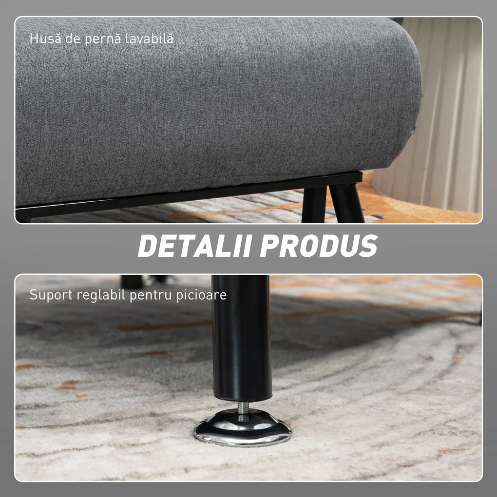 HOMCOM Fotoliu extensibil cu spătar ajustabil în 5 poziții, țesătură cu efect de in și oțel, 75x70x75 cm, Gri | Aosom Romania