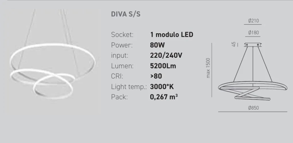 Lustra LED design modern Diva 85cm, auriu, alb sau titan