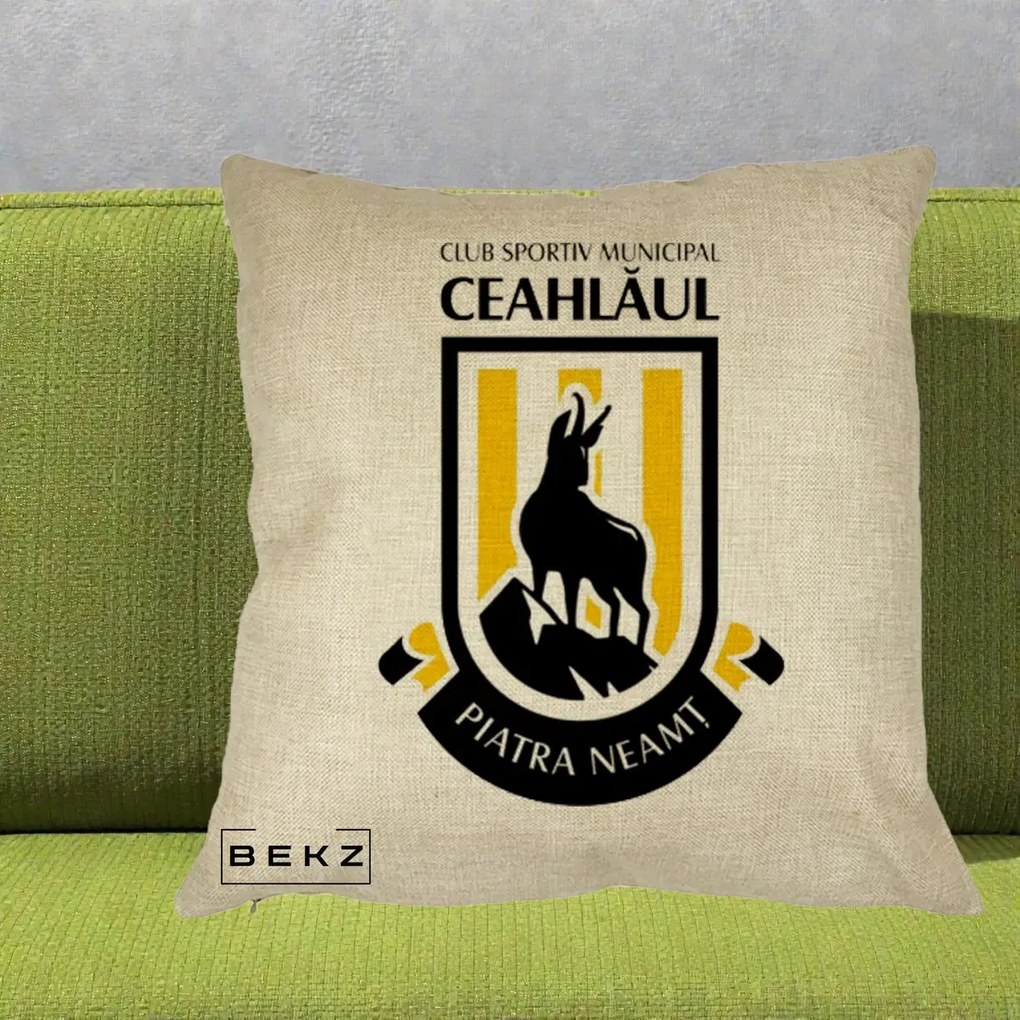 Perna Personalizata CSM Ceahlaul Piatra Neamt Fotbal, 40x40 cm, Crem, Husa Detasabila, Perna Inclusa, BEKZ®