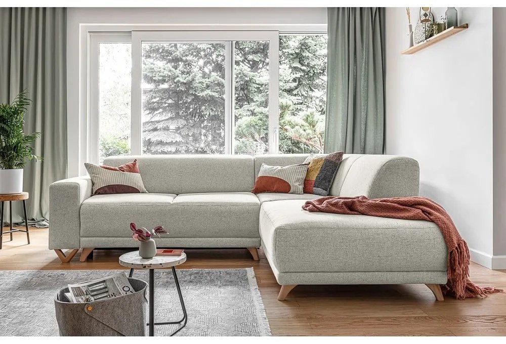 Colțar bej extensibil/cu spațiu de depozitare (cu colț pe partea dreaptă/în formă de ”L”) Classy Sophie – Miuform