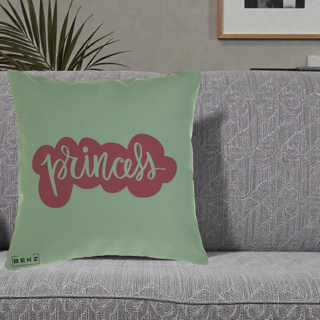 Perna Decorativa Princess Text Roz, 40x40 cm, Verde, Husa Detasabila, Perna Inclusa, BEKZ®
