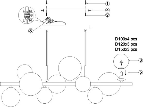 Lustră pe cablu ONLI PALOMA 10xG9/10W/230V auriu