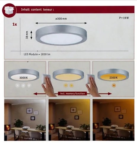 Plafonieră LED/16W CARPO 230V 2300/2500/3000K Paulmann 79798