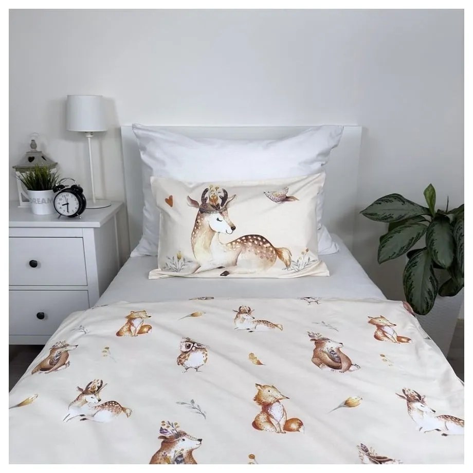 Lenjerie de pat pentru copii bej din bumbac pentru pătuț 100x135 cm Animals "Woodland" – Jerry Fabrics