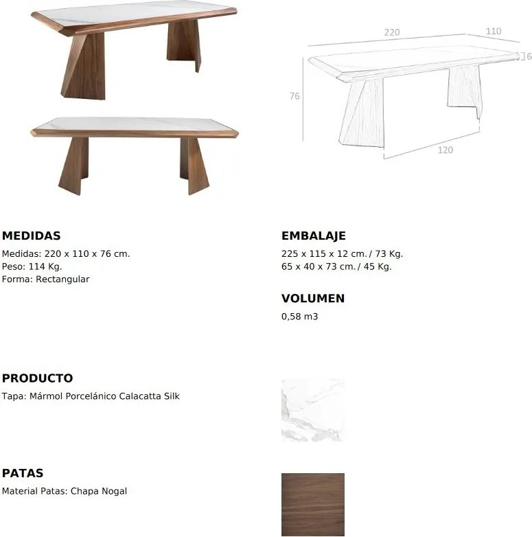 Masa dining design LUX Walnut 220x110cm