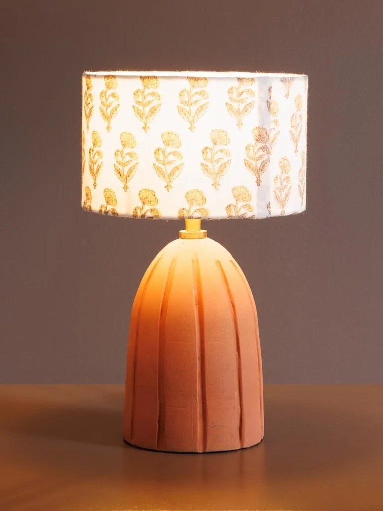 Lampa de masa, din ceramica, cu abajur din bumbac, Dendelion