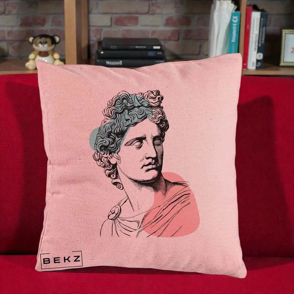 Perna Decorativa Bust Grec Vaporwave, 40x40 cm, Roz, Husa Detasabila, Perna Inclusa, BEKZ®