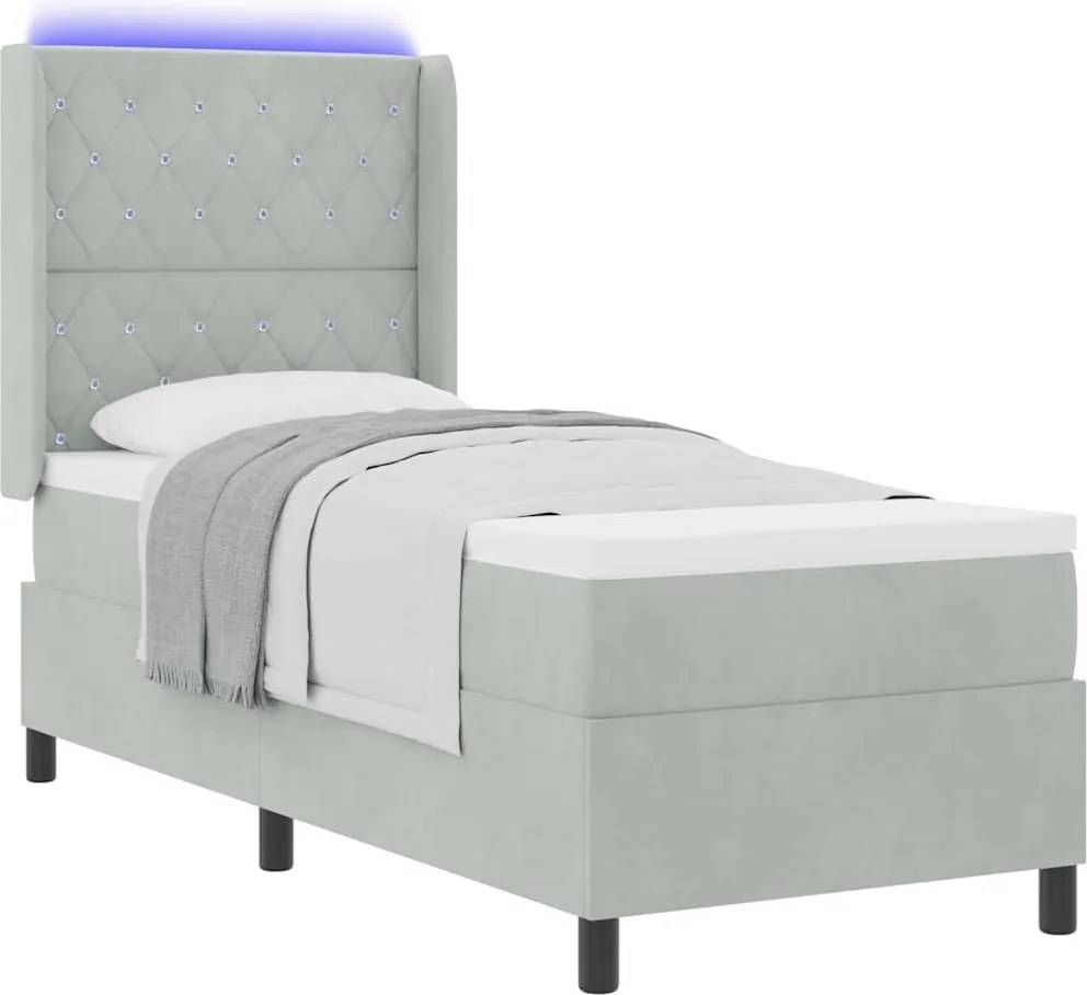 vidaXL Pat cu arcuri cu saltea cu led Gri deschis 80 x 200 cm Catifea