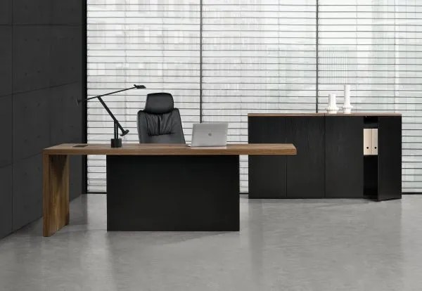 Set mobilier birou art lad masa cu 2 dulapuri maro/negru [neu.haus]