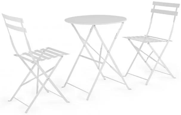 Set masa si scaune pliabile pentru gradina 3 piese alb din metal, Wissant Bizzotto