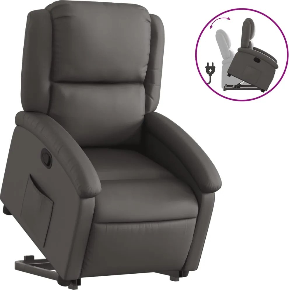 vidaXL Fotoliu rabatabil cu ridicare, gri, piele naturală