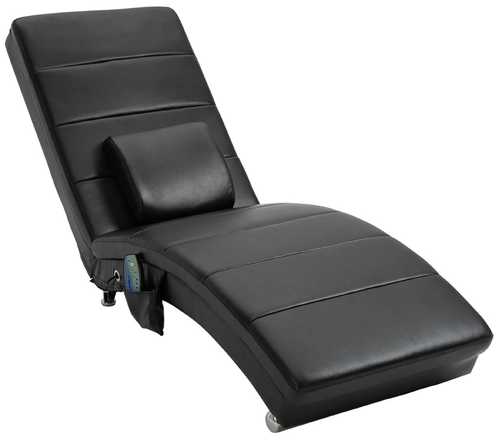 HOMCOM Relaxliege cu funcție de masaj, fotoliu de lounge ergonomic cu spătar înalt, cu funcție de masaj și pernă cu design Zero-G, fotoliu de lounge din piele ecologică, metal, spumă, negru, 58 x 163 x 87 cm | Aosom Romania