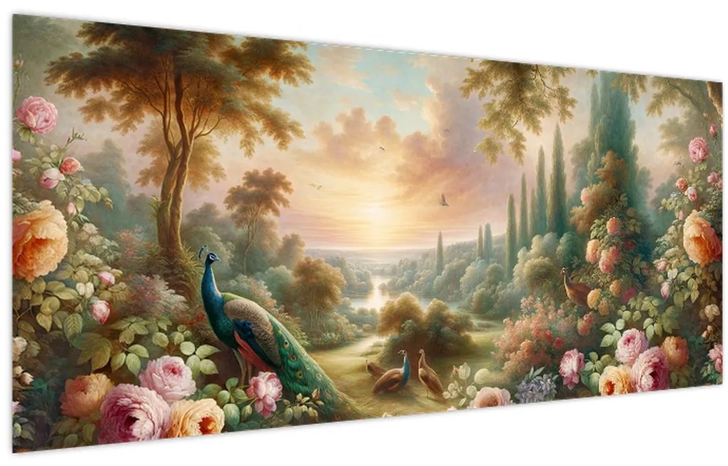 Tablou - Păuni în grădină (120x50 cm)