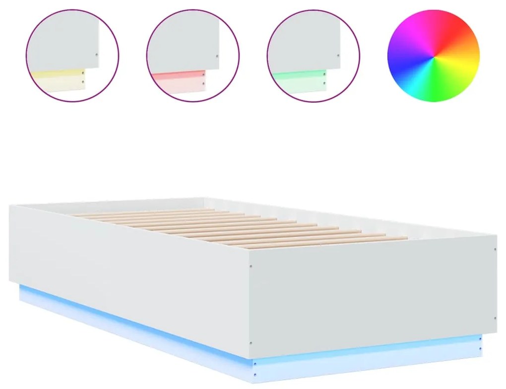 3209632 vidaXL Cadru de pat cu lumini LED, alb, 90x200 cm, lemn prelucrat