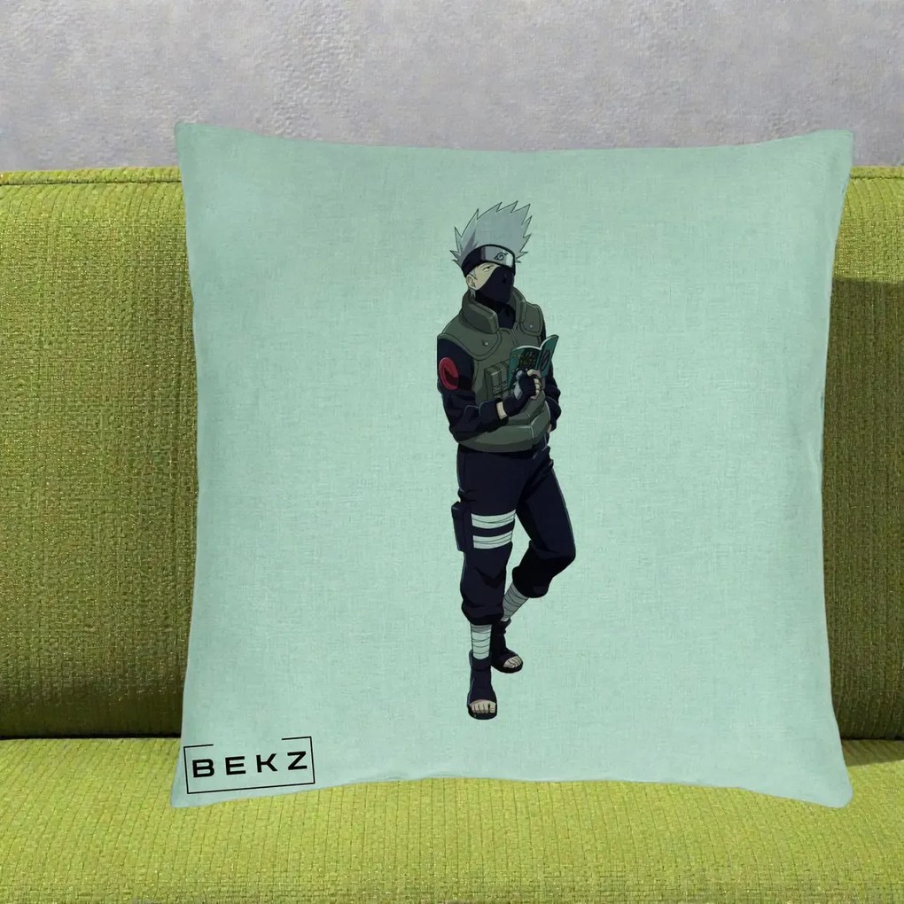 Perna Personalizata Naruto Kakashi Hatake Portret Complet, 40x40 cm, Verde Menta, Husa Detasabila, Perna Inclusa, BEKZ®
