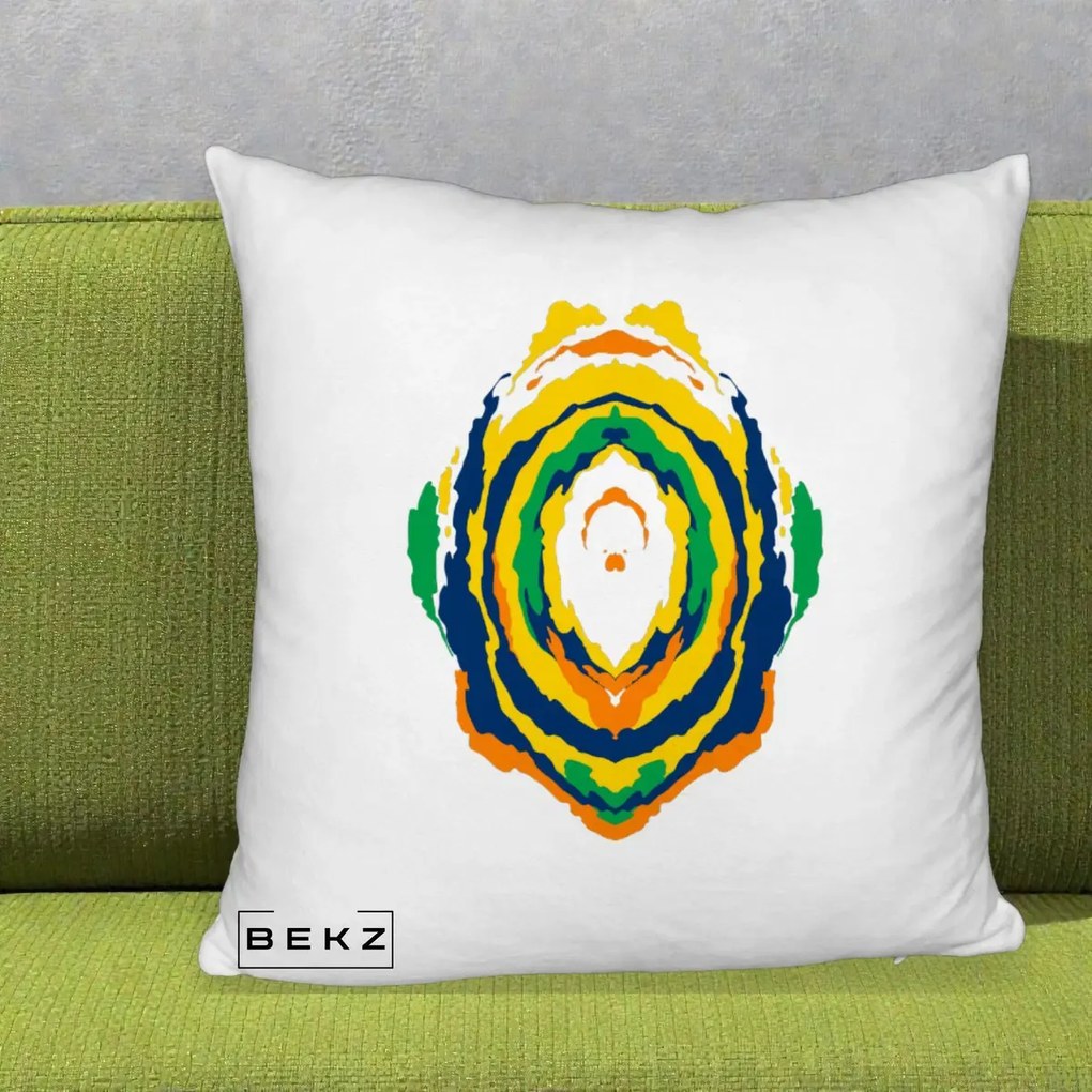 Perna Decorativa Oval Abstract Multicolor, 40x40 cm, Alb Pufos, Husa Detasabila, Perna Inclusa, BEKZ®