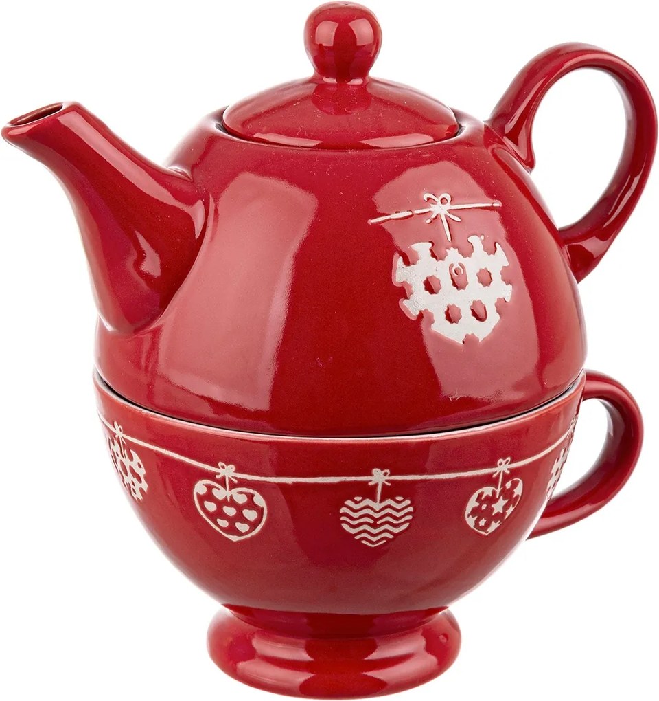 Ceainic si ceasca ceramica rosu Cuore Ø18x18h