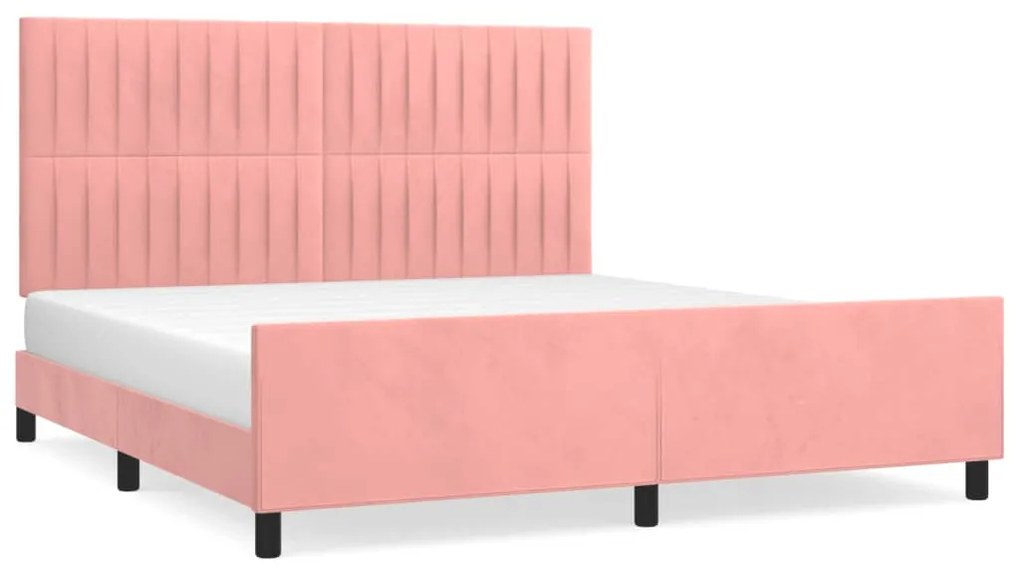 Cadru de pat cu tablie, roz, 180x200 cm, catifea Roz, 180 x 200 cm, Benzi verticale