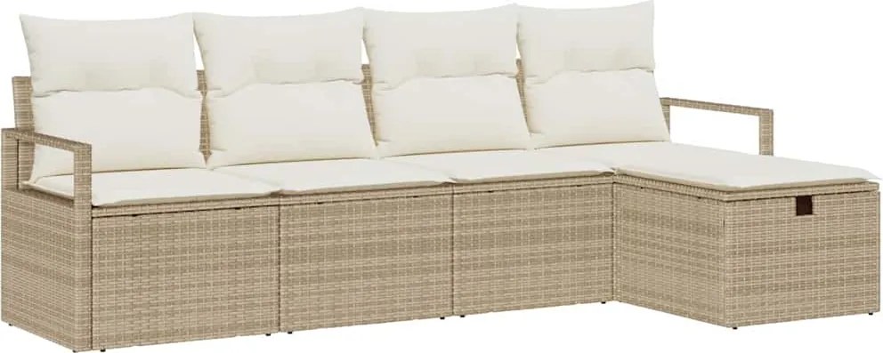 vidaXL Set de canapele pentru grădină cu pernă 5 pcs Bej Rattan poli