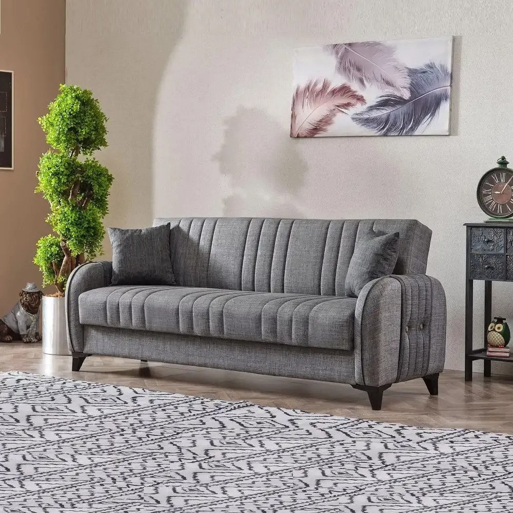 Canapea extensibila cu spatiu de depozitare 220x87x93 cm – stofa gri – Elegance