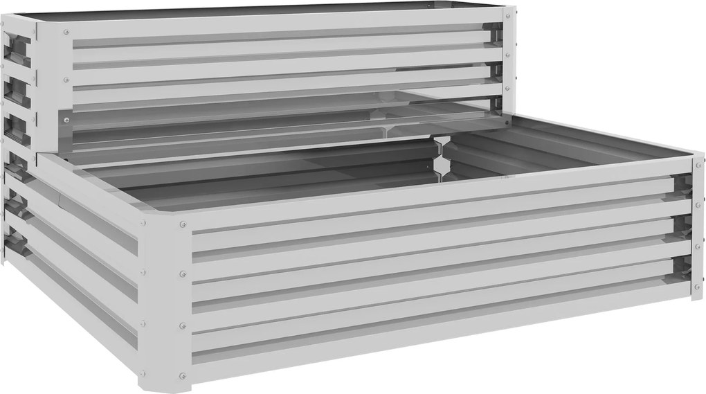 Outsunny Jardinieră Exterioară din Oțel Galvanizat cu Design în Trepte și Bază Deschisă pentru Culturi Plante 120x101x58 cm Argintiu | Aosom Romania