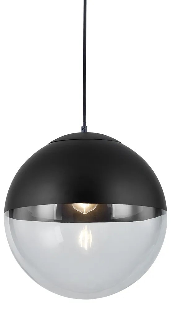 Lampă suspendată retro neagră cu sticlă transparentă 35 cm - Eclipse