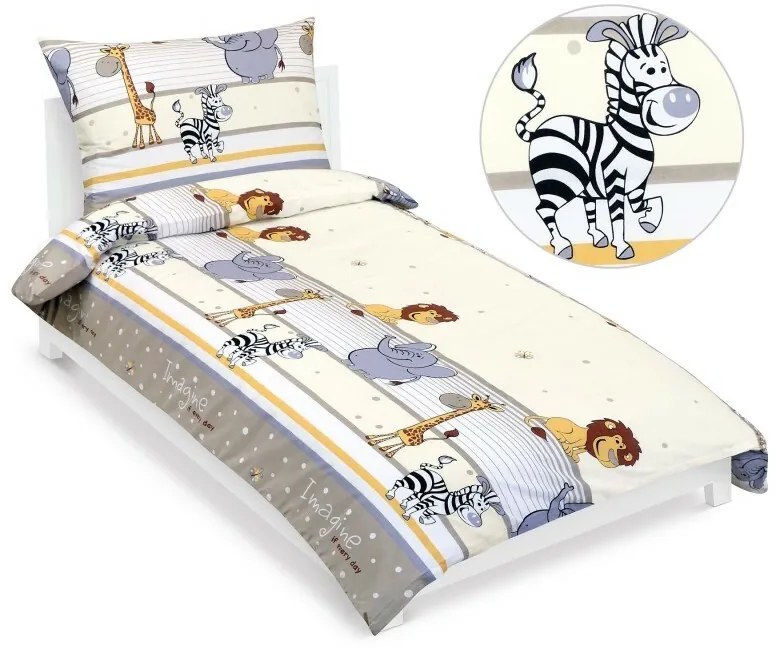 Lenjerie de pat din bumbac pentru copii BellatexJunior Safari bej, 140 x 200, 70 x 90 cm