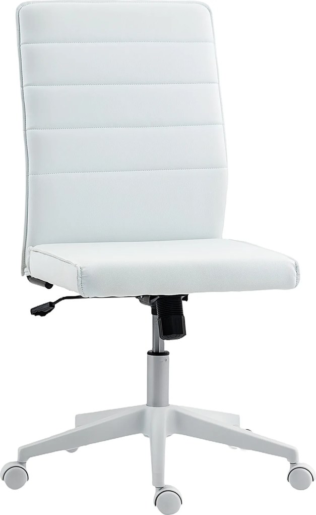 HOMCOM Scaun de Birou Ergonomic și Reglabil cu Spătar Curbat, din Piele PU și Oțel, 58x53x97-107 cm, Alb | Aosom Romania