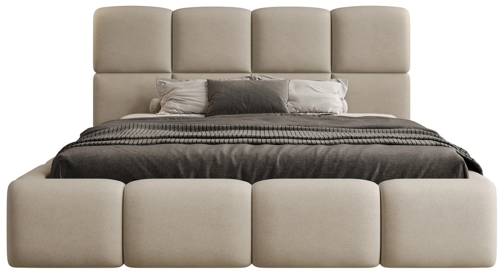 Pat tapițat cu ladă de depozitare Cloud 180x200 - catifea bej Castel 15