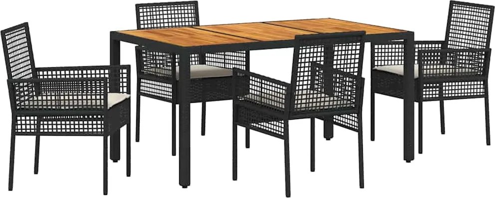 vidaXL Set de masă pentru grădină 5 pcs Negru poliratan