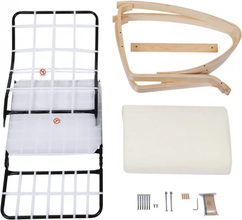 Fotoliu balansoar, lemn de mesteacan / textil, crem, Songmics, LYY10M