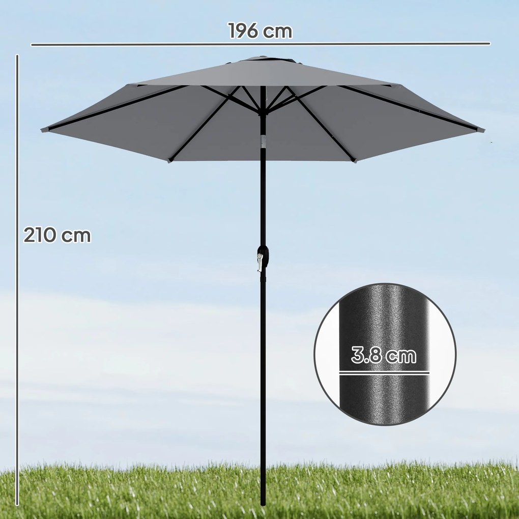 Outsunny Umbrelă de grădină exterioară rotundă 2 m, înclinabilă la 30°, manivelă, stâlp din aluminiu, țesătură 180 g/m², anti-UV, Gri Închis | Aosom Romania