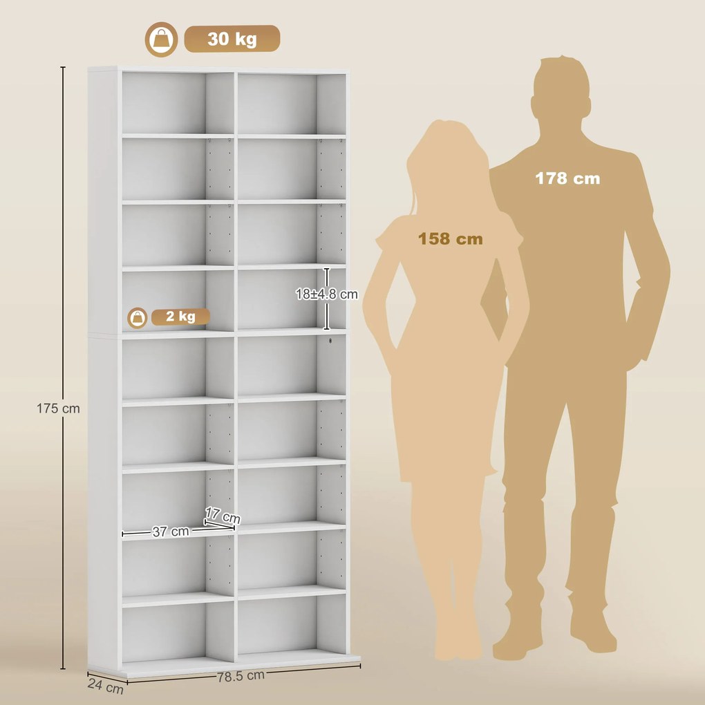 HOMCOM Unitate de depozitare pentru 640 CD-uri/360 DVD-uri/430 Blu-ray - Alb | Aosom Romania