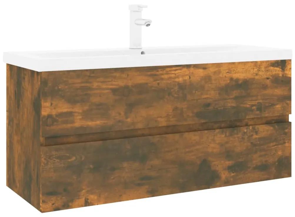 Dulap chiuveta bazin incorporat stejar fumuriu lemn prelucrat Stejar afumat, 100 x 38.5 x 45 cm