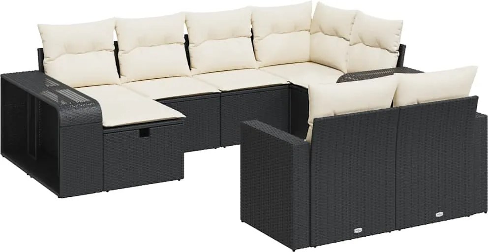 vidaXL Set canapele de grădină cu perne, 10 piese, negru, poliratan