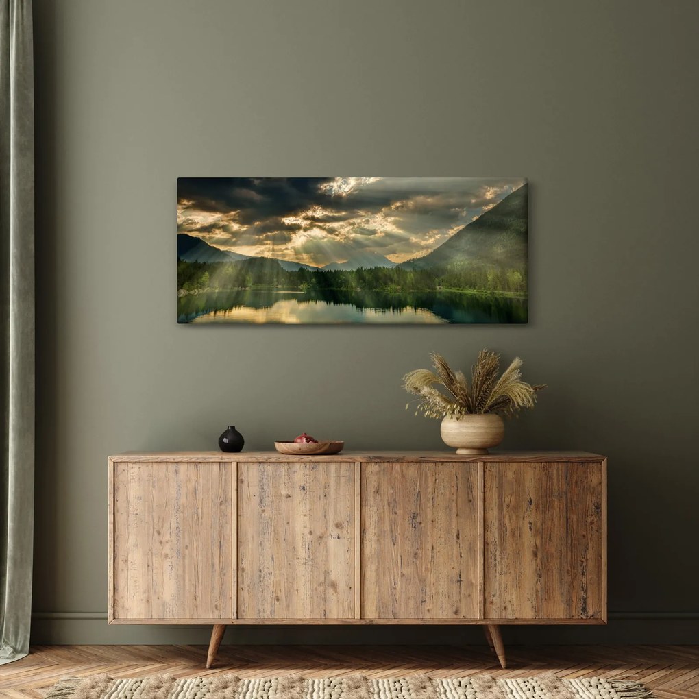 Tablou cu lac și soarele translucid (120x50 cm)