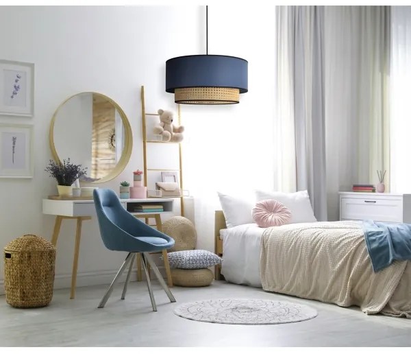 Lustră pe cablu Duolla BOHO 1xE27/15W/230V d. 45 cm albastru/ratan