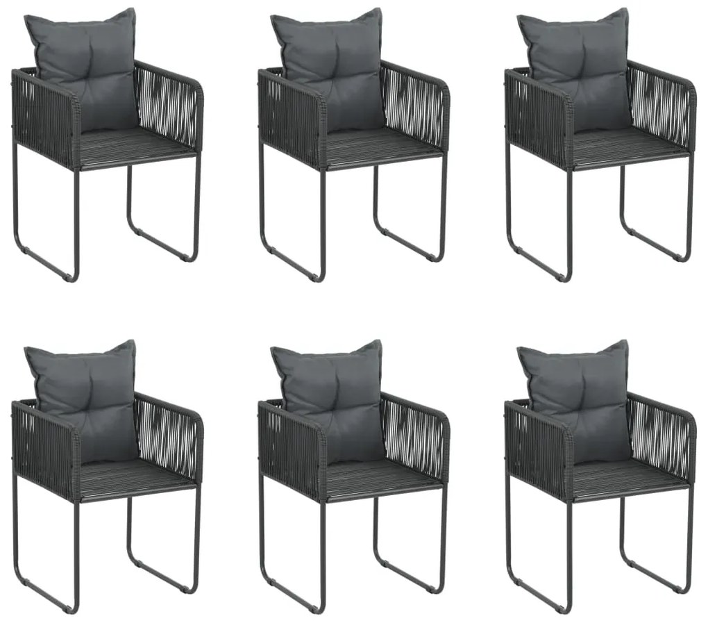 vidaXL Scaune de exterior cu perne, 6 buc., negru, poliratan