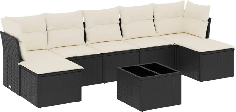vidaXL Set mobilier de grădină cu perne, 8 piese, negru, poliratan