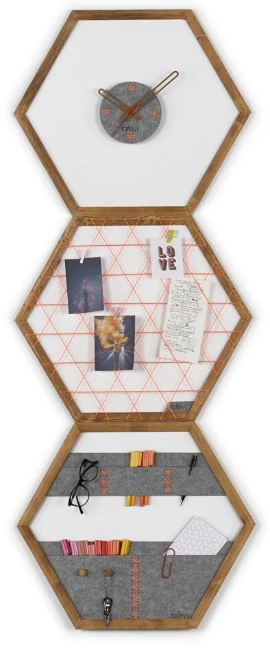 Set ceas de perete, panou memo si organizator de perete Rafevi Tuva, 60 x 52 cm, portocaliu