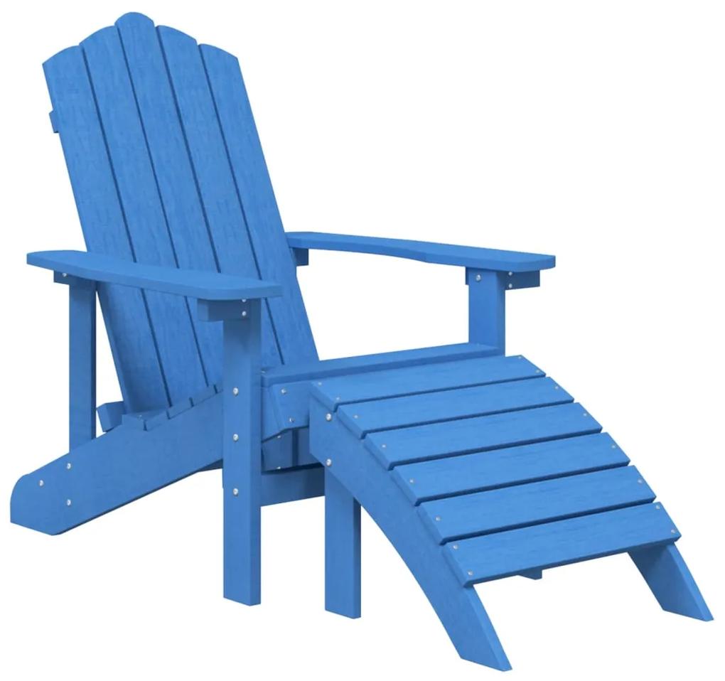 Scaun gradina Adirondack, suport picioare, albastru aqua, HDPE 1, Albastru aqua, fotoliu + suport pentru picioare