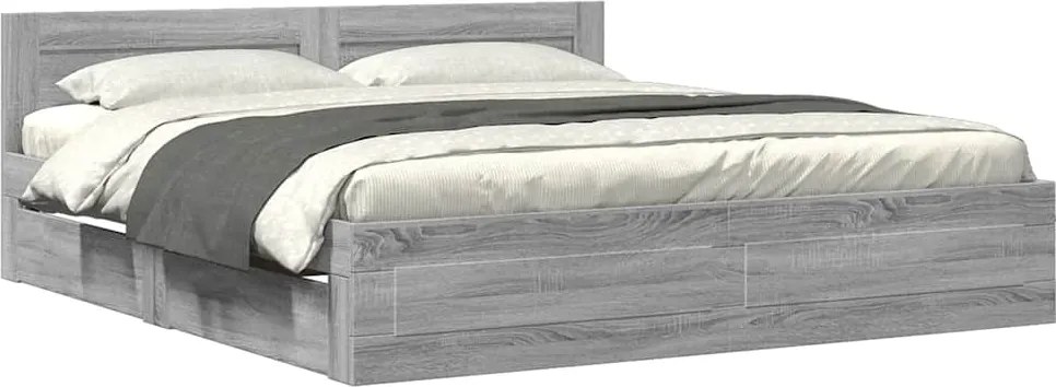 vidaXL Cadru de pat cu tăblie gri sonoma 180x200 cm lemn prelucrat