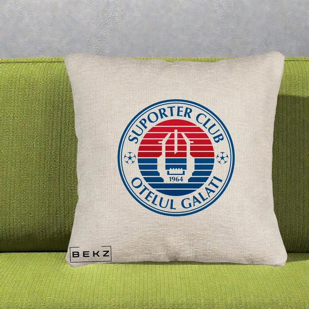 Perna Personalizata Otelul Galati Suporter Club 1964, 40x40 cm, Bej Canapea, Husa Detasabila, Perna Inclusa, BEKZ®