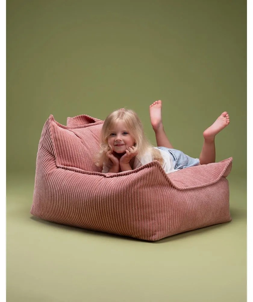 Fotoliu puf pentru copii roz cu tapițerie din catifea reiată Chair – Wigiwama