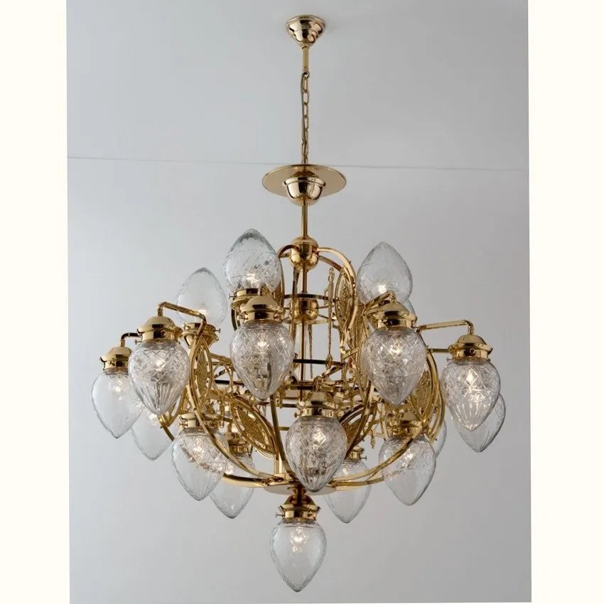 Candelabru cu 21 brate, elegant design LUX Budapest, auriu LU 1440/5+10+5+1 gold/411 klar-Schliff OR