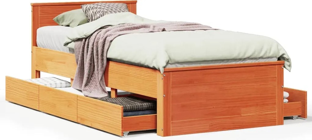 vidaXL Cadru pat fără saltea/cu tăblie maro 90x200 cm lemn masiv pin