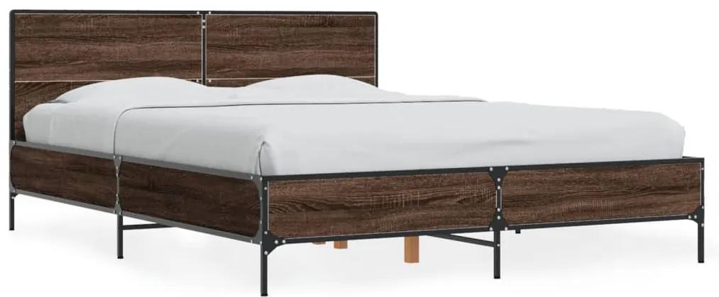 3280031 vidaXL Cadru de pat, stejar maro, 135x190 cm, lemn prelucrat și metal