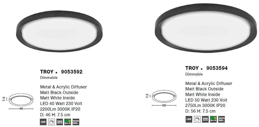 Plafoniera LED moderna design slim 46cm TROY negru NVL-9053592