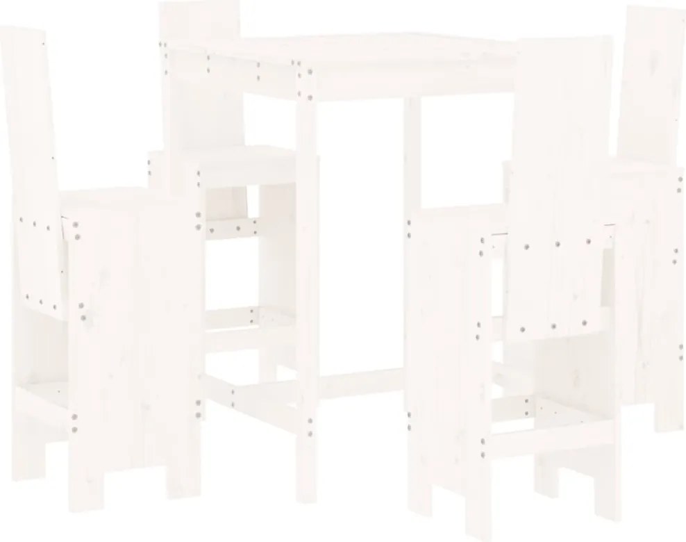 vidaXL Set de bar pentru grădină, 5 piese, alb, lemn masiv de pin